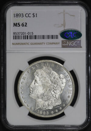 Obverse of this 1893-CC Morgan Dollar NGC MS-62 CAC