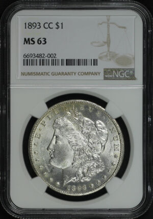 Obverse of this 1893-CC Morgan Dollar NGC MS-63