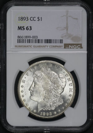 Obverse of this 1893-CC Morgan Dollar NGC MS-63