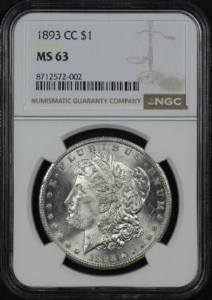 Obverse of this 1893-CC Morgan Dollar NGC MS-63