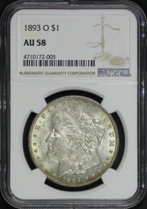 Obverse of this 1893-O Morgan Dollar NGC AU-58