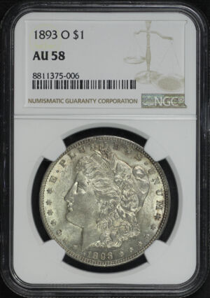 Obverse of this 1893-O Morgan Dollar NGC AU-58