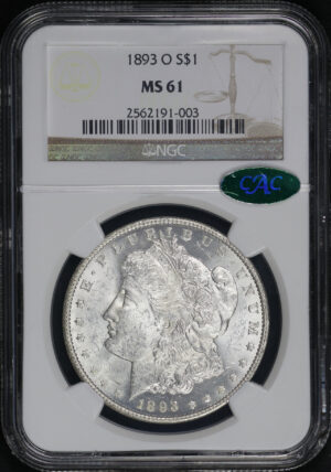 Obverse of this 1893-O Morgan Dollar NGC MS-61 CAC