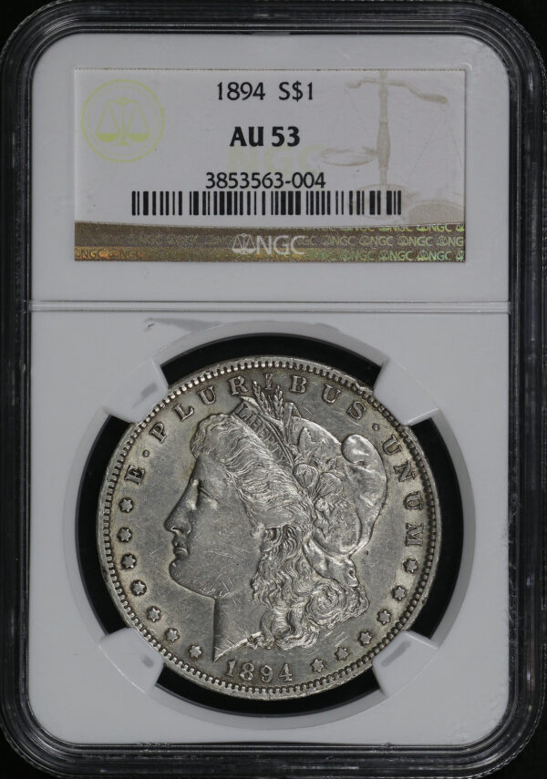 Obverse of this 1894 Morgan Dollar NGC AU-53