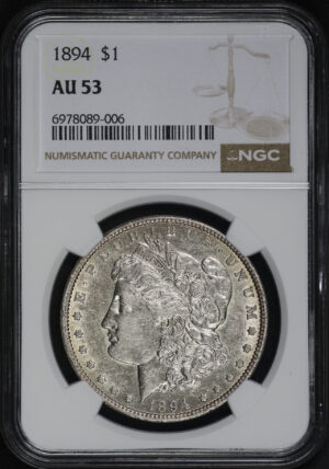 Obverse of this 1894 Morgan Dollar NGC AU-53
