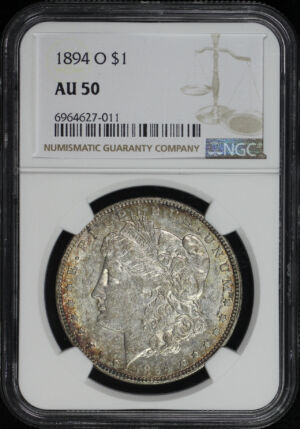 Obverse of this 1894-O Morgan Dollar NGC AU-50