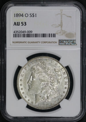 Obverse of this 1894-O Morgan Dollar NGC AU-53
