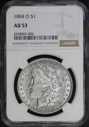 Obverse of this 1894-O Morgan Dollar NGC AU-53