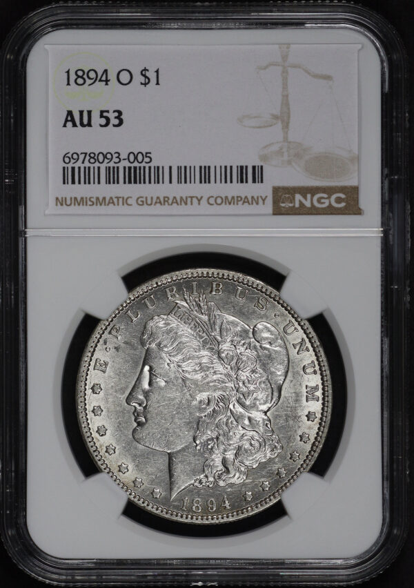 Obverse of this 1894-O Morgan Dollar NGC AU-53