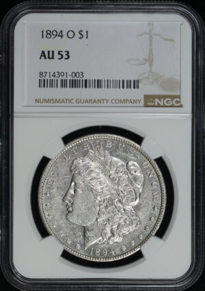 Obverse of this 1894-O Morgan Dollar NGC AU-53