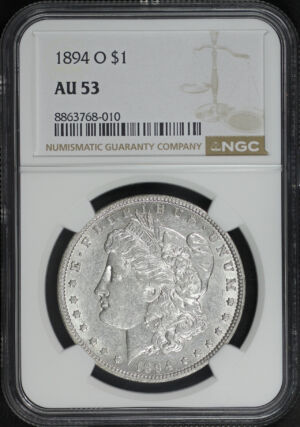 Obverse of this 1894-O Morgan Dollar NGC AU-53