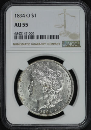 Obverse of this 1894-O Morgan Dollar NGC AU-55