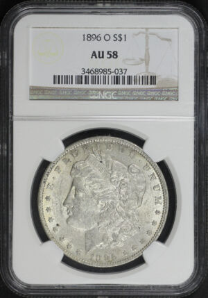 Obverse of this 1896-O Morgan Dollar NGC AU-58