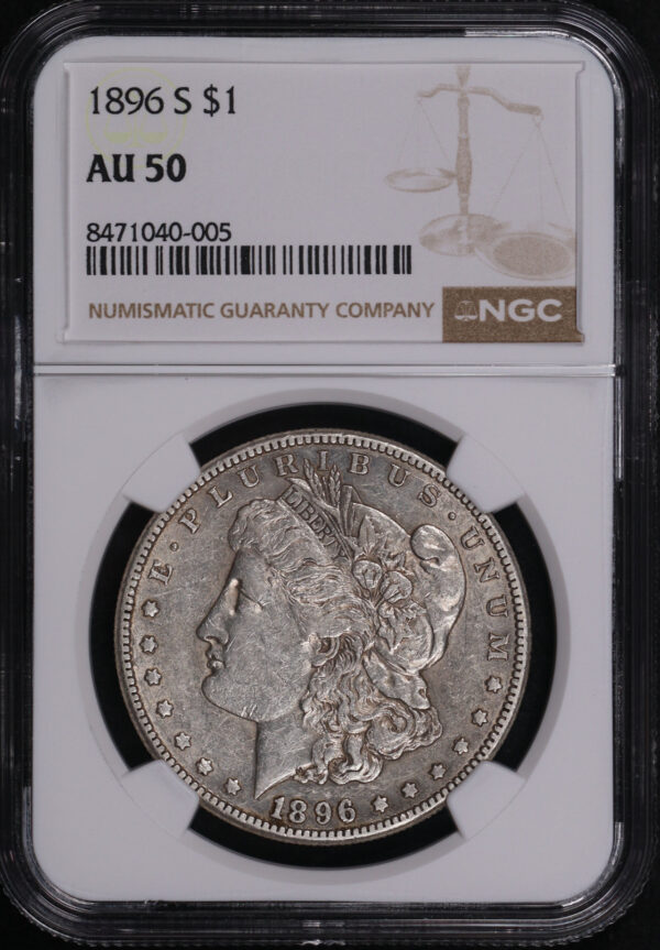 Obverse of this 1896-S Morgan Dollar NGC AU-50