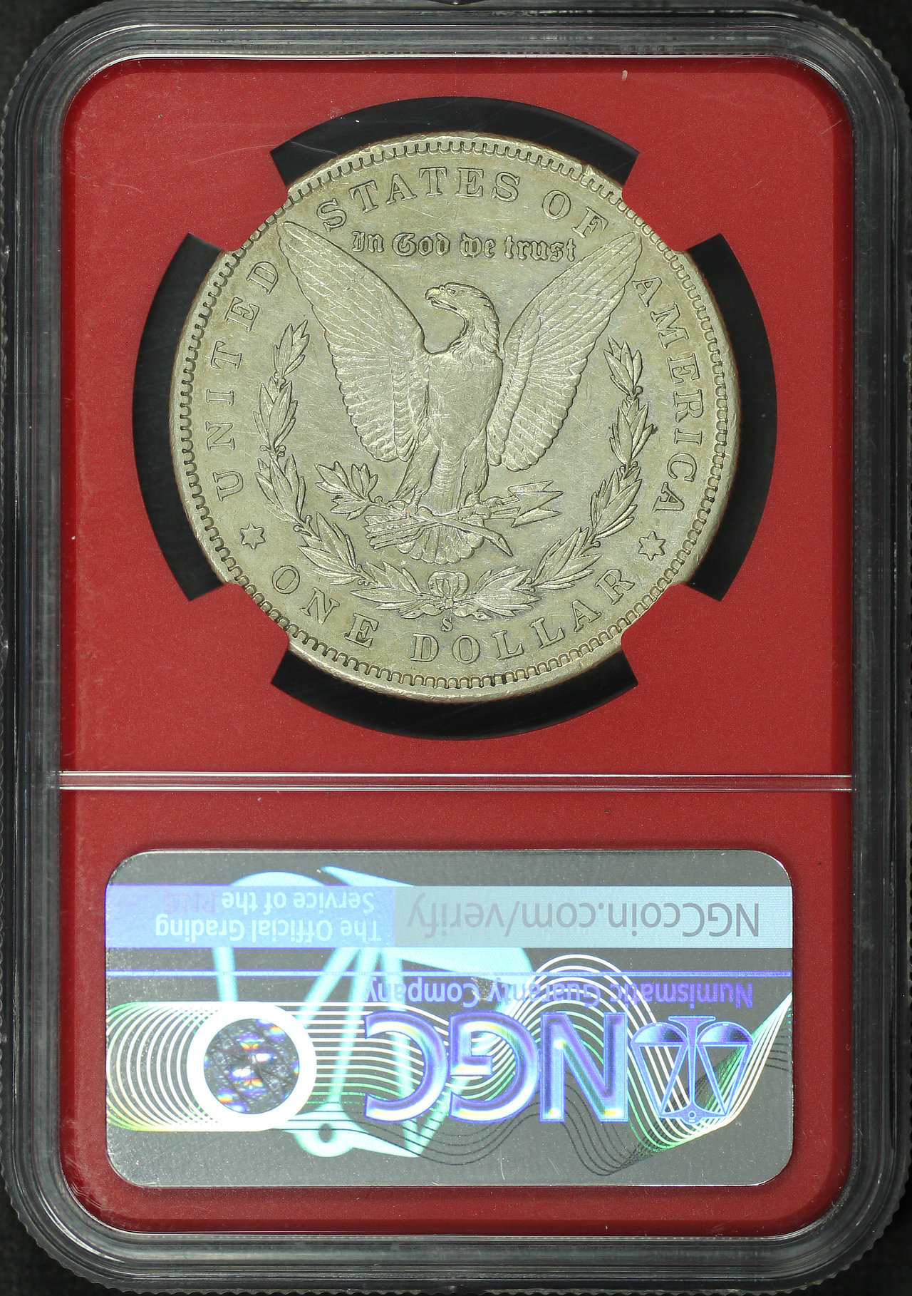 Reverse of this 1896-S Morgan Dollar NGC AU-53 VaultBox – Apex 2026