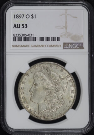 Obverse of this 1897-O Morgan Dollar NGC AU-53