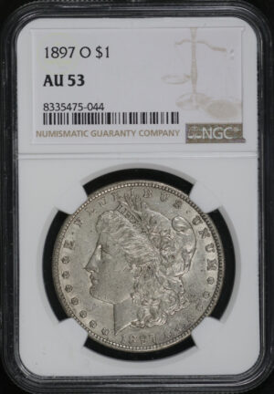 Obverse of this 1897-O Morgan Dollar NGC AU-53