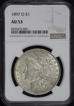 Obverse of this 1897-O Morgan Dollar NGC AU-53