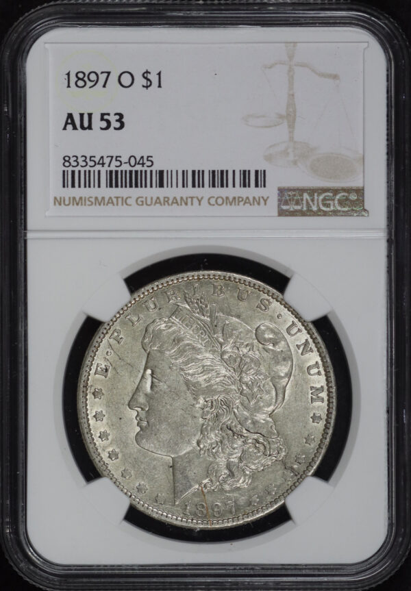 Obverse of this 1897-O Morgan Dollar NGC AU-53