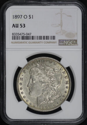 Obverse of this 1897-O Morgan Dollar NGC AU-53
