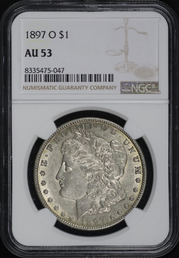 Obverse of this 1897-O Morgan Dollar NGC AU-53