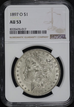 Obverse of this 1897-O Morgan Dollar NGC AU-53
