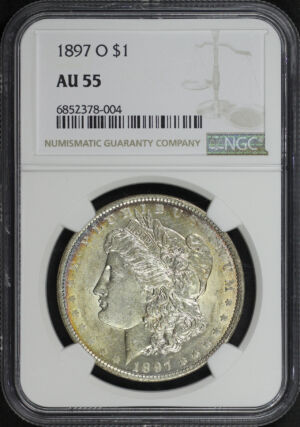 Obverse of this 1897-O Morgan Dollar NGC AU-55
