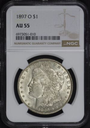 Obverse of this 1897-O Morgan Dollar NGC AU-55