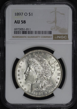 Obverse of this 1897-O Morgan Dollar NGC AU-58