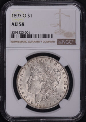 Obverse of this 1897-O Morgan Dollar NGC AU-58