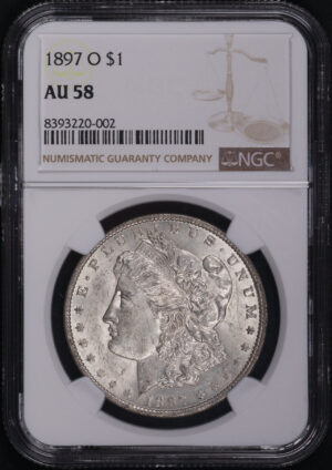 Obverse of this 1897-O Morgan Dollar NGC AU-58