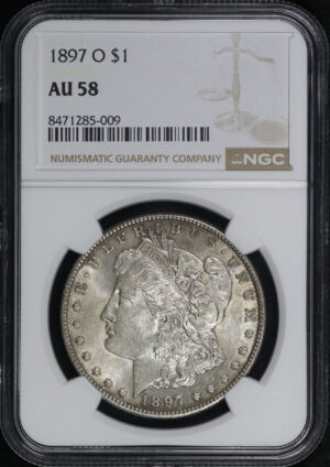 Obverse of this 1897-O Morgan Dollar NGC AU-58