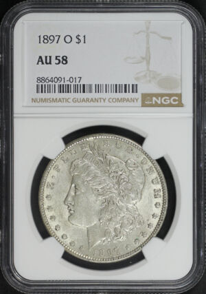 Obverse of this 1897-O Morgan Dollar NGC AU-58