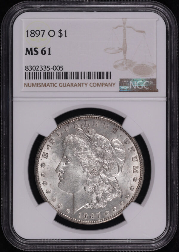 Obverse of this 1897-O Morgan Dollar NGC MS-61