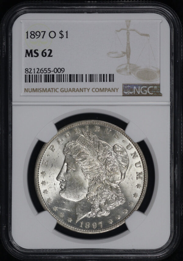 Obverse of this 1897-O Morgan Dollar NGC MS-62