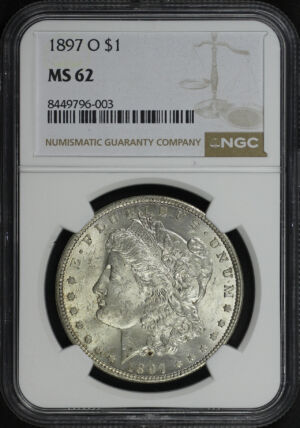 Obverse of this 1897-O Morgan Dollar NGC MS-62