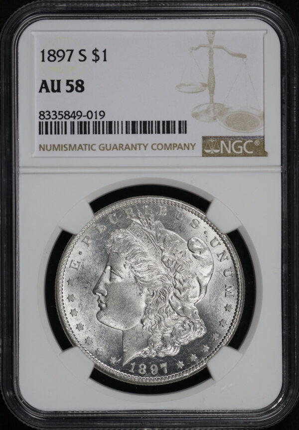 Obverse of this 1897-S Morgan Dollar NGC AU-58