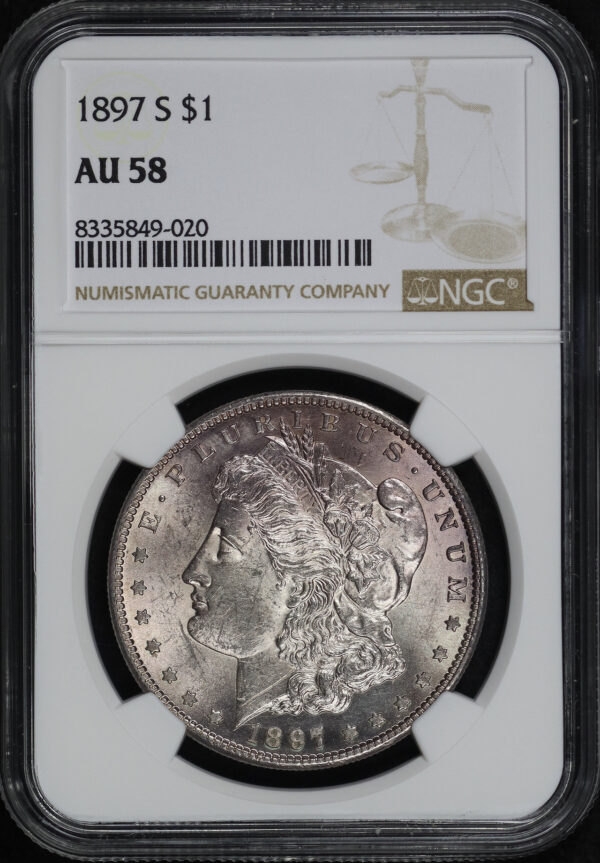 Obverse of this 1897-S Morgan Dollar NGC AU-58