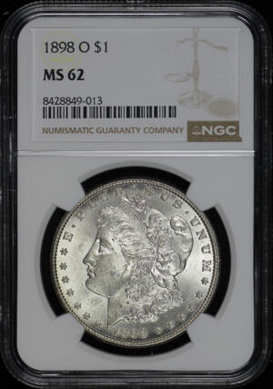 Obverse of this 1898-O Morgan Dollar NGC MS-62