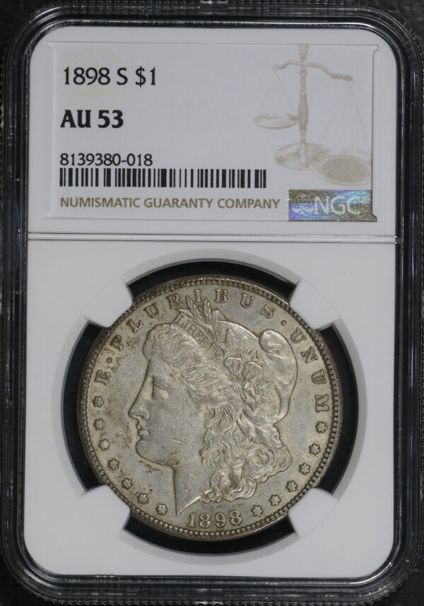 Obverse of this 1898-S Morgan Dollar NGC AU-53