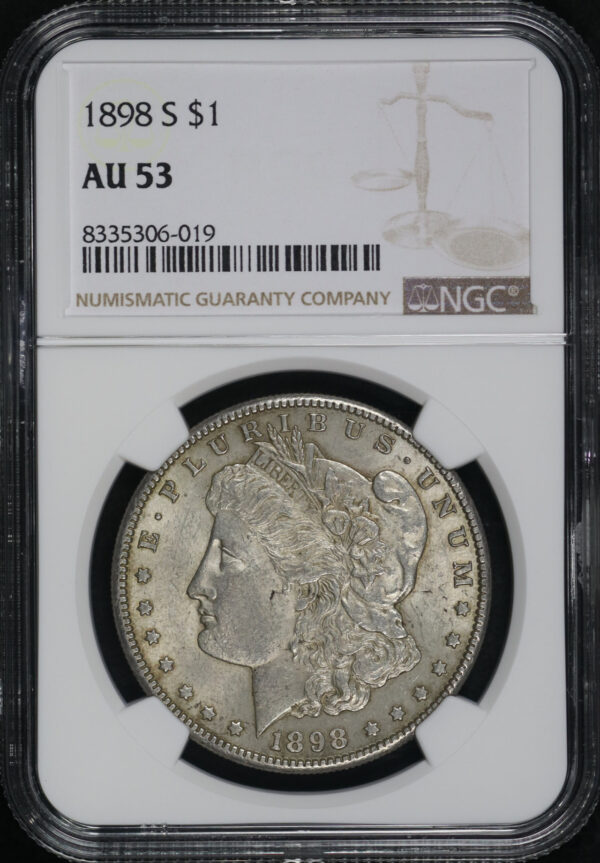 Obverse of this 1898-S Morgan Dollar NGC AU-53