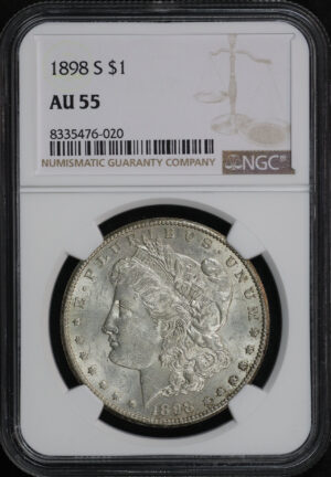 Obverse of this 1898-S Morgan Dollar NGC AU-55