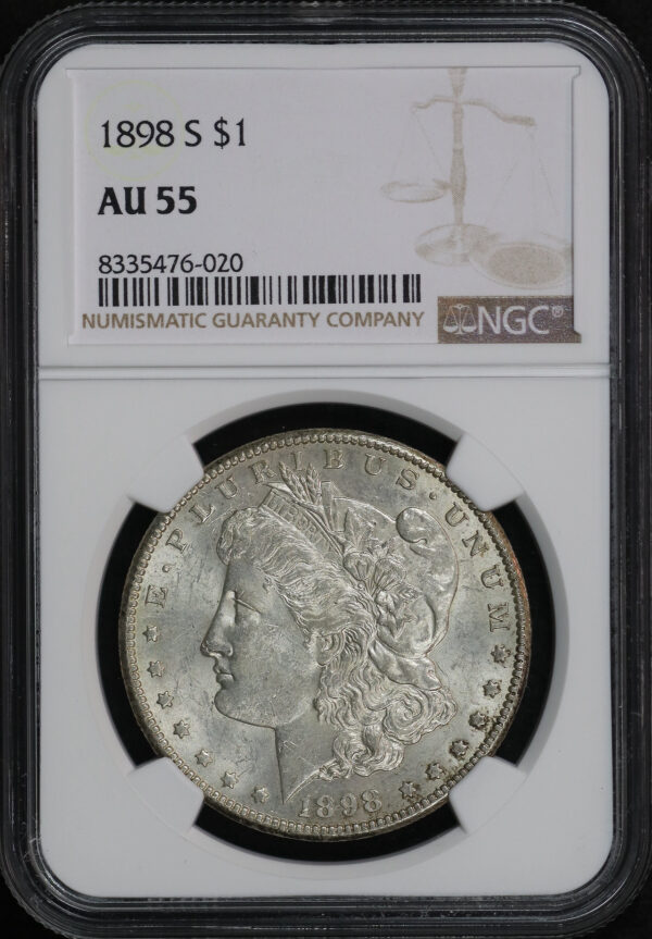 Obverse of this 1898-S Morgan Dollar NGC AU-55