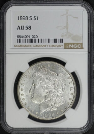 Obverse of this 1898-S Morgan Dollar NGC AU-58
