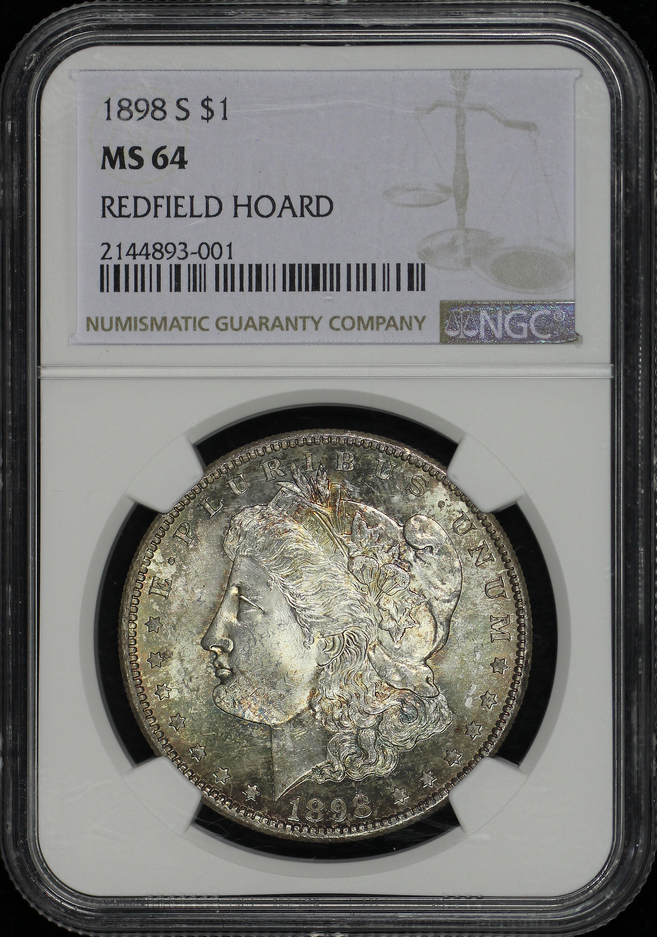 Obverse of this 1898-S Morgan Dollar NGC MS-64 Redfield Hoard