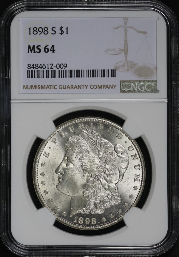 Obverse of this 1898-S Morgan Dollar NGC MS-64