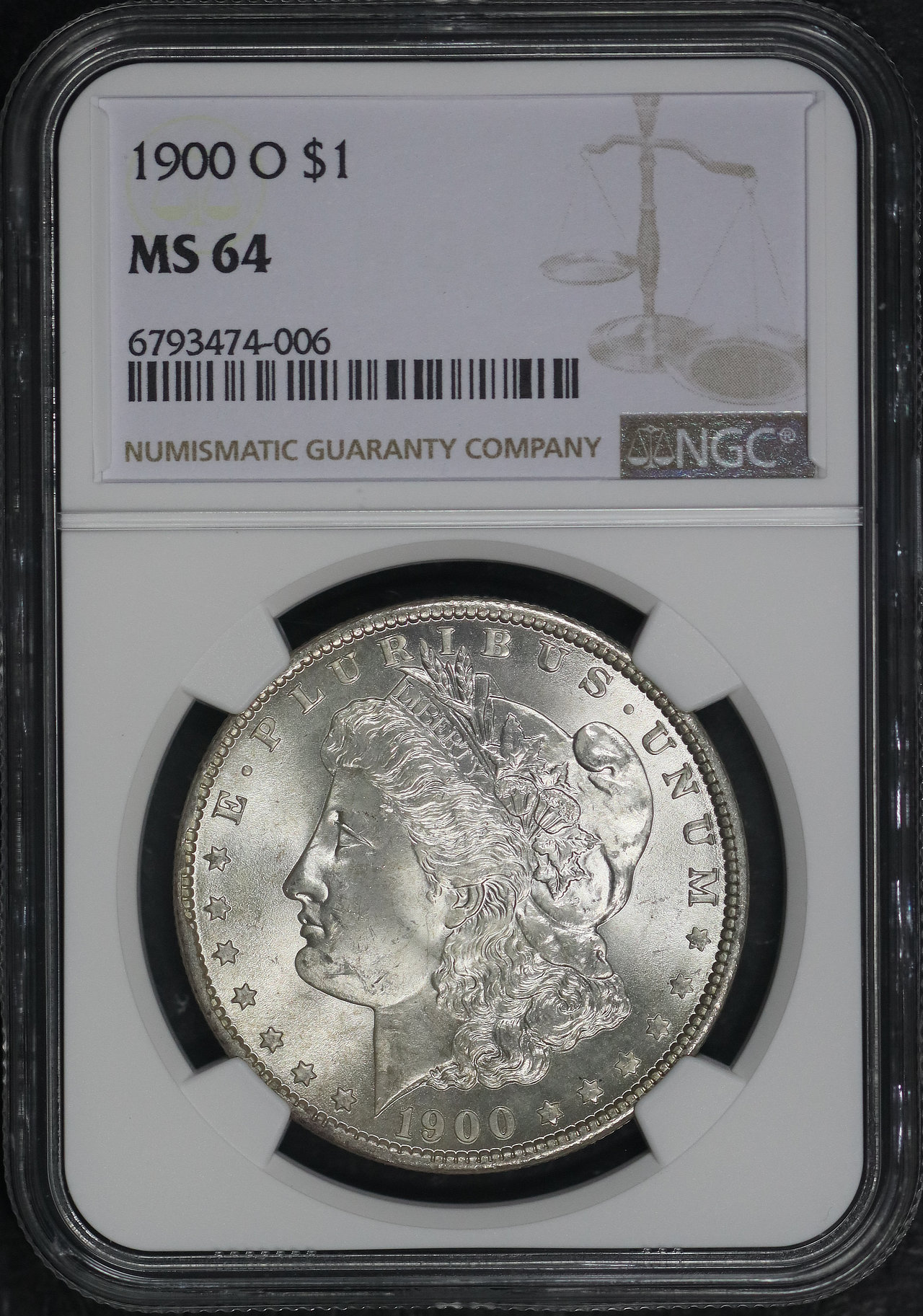 Obverse of this 1900-O Morgan Dollar NGC MS-64