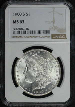 Obverse of this 1900-S Morgan Dollar NGC MS-63