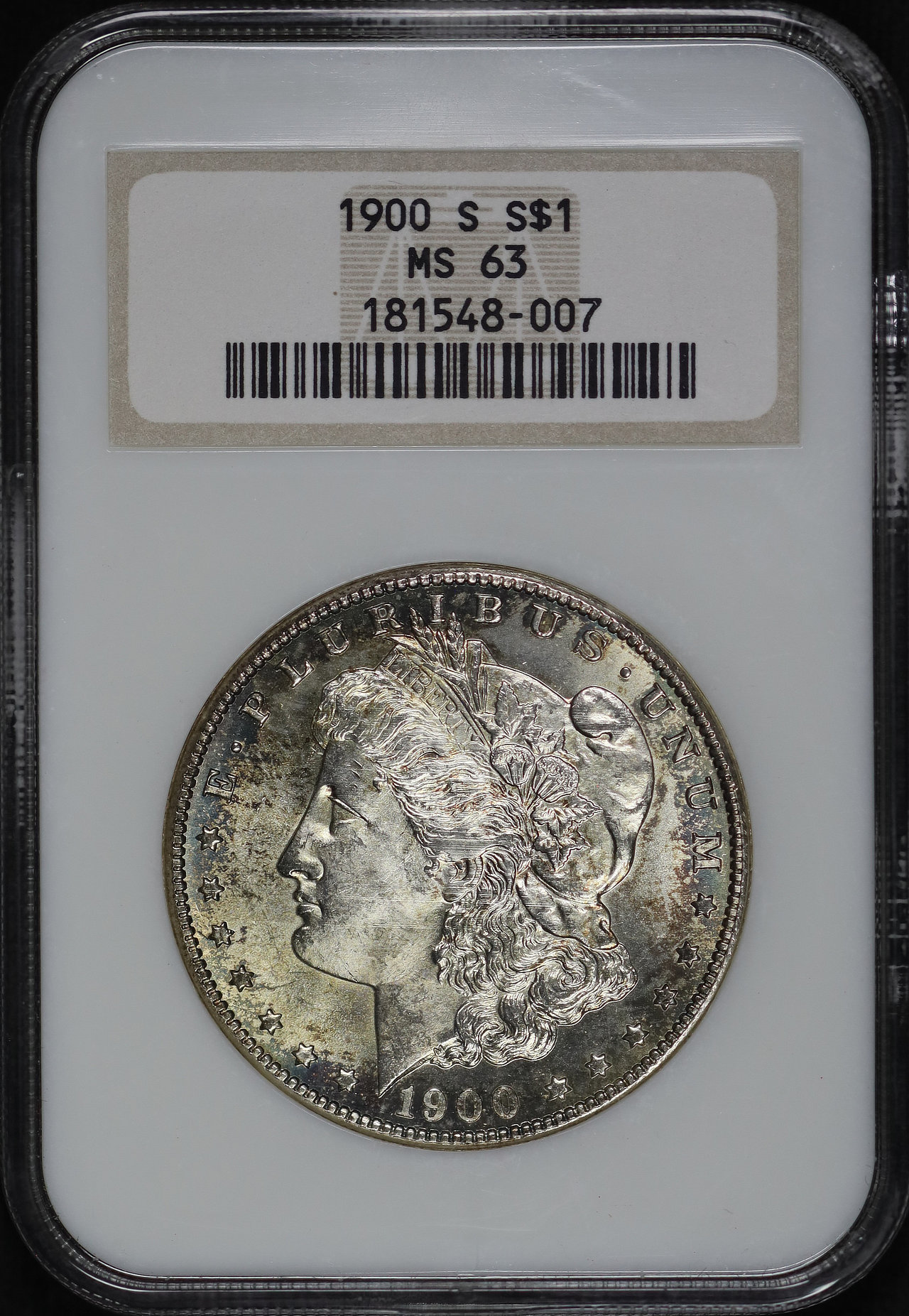 Obverse of this 1900-S Morgan Dollar NGC MS-63 Old Fatty Holder
