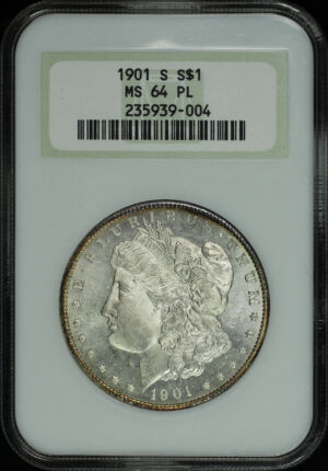 Obverse of this 1901-S Morgan Dollar NGC MS-64 PL Old Fatty Holder